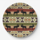 グリーンレッドアイボリーオークレエスニックルック ペーパープレート (正面)