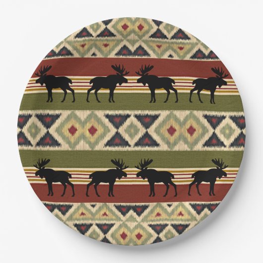 グリーンレッドアイボリーオークレエスニックルック ペーパープレート (正面)