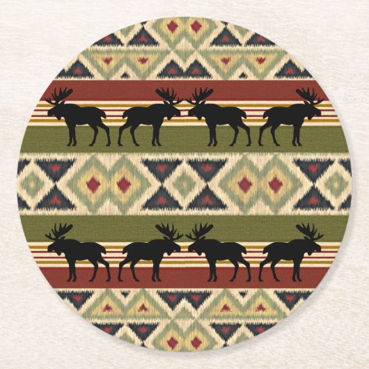 グリーンレッドアイボリーオークレエスニックルック ラウンドペーパーコースター (正面)