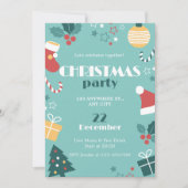 グリーンレッドイエローキュートシンプルクリスマスパーティー 招待状 (正面)