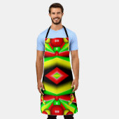 グリーンレッドイエローバブルとストライプ抽象芸術アート エプロン (着用した状態)