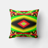 グリーンレッドイエローバブルとストライプ抽象芸術アート クッション (裏面)