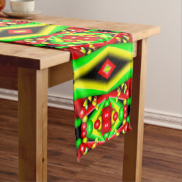 グリーンレッドイエローバブルとストライプ抽象芸術アート ショートテーブルランナー