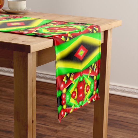 グリーンレッドイエローバブルとストライプ抽象芸術アート ショートテーブルランナー (インサイチュ)