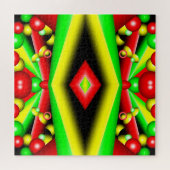 グリーンレッドイエローバブルとストライプ抽象芸術アート ジグソーパズル (横)