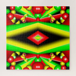 グリーンレッドイエローバブルとストライプ抽象芸術アート ジグソーパズル