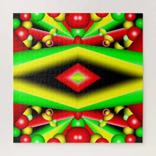 グリーンレッドイエローバブルとストライプ抽象芸術アート ジグソーパズル (縦)