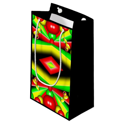 グリーンレッドイエローバブルとストライプ抽象芸術アート スモールペーパーバッグ (正面アングル)