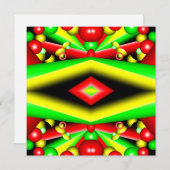 グリーンレッドイエローバブルとストライプ抽象芸術アート ノートカード (正面/裏面)