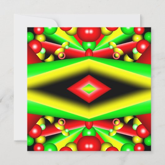 グリーンレッドイエローバブルとストライプ抽象芸術アート ノートカード (正面)