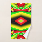 グリーンレッドイエローバブルとストライプ抽象芸術アート バスタオルセット (ハンドタオル)