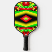 グリーンレッドイエローバブルとストライプ抽象芸術アート ピックルボールラケット (裏面)