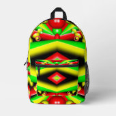 グリーンレッドイエローバブルとストライプ抽象芸術アート プリントバックパック (正面)