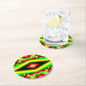 グリーンレッドイエローバブルとストライプ抽象芸術アート ラウンドペーパーコースター (インサイチュ)