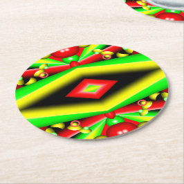 グリーンレッドイエローバブルとストライプ抽象芸術アート ラウンドペーパーコースター