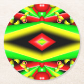 グリーンレッドイエローバブルとストライプ抽象芸術アート ラウンドペーパーコースター (正面)