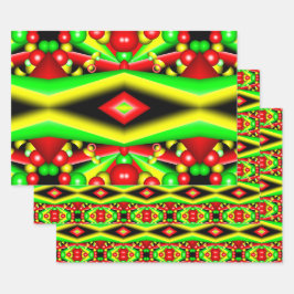 グリーンレッドイエローバブルとストライプ抽象芸術アート ラッピングペーパーシート