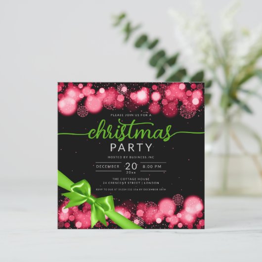 グリーンレッドウィンターワンダーランド会社のクリスマスリボン 招待状 (スタンド正面)
