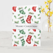 グリーンレッドクリスマスストッキング カード (黄色い花)