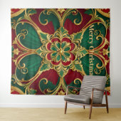 グリーンレッドクリスマスホリデーバックドロップ タペストリー (インサイチュ(横))