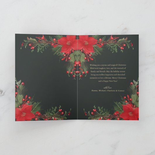 グリーンレッドクリスマスボエレガントタニカルグリーン シーズンカード (内部)
