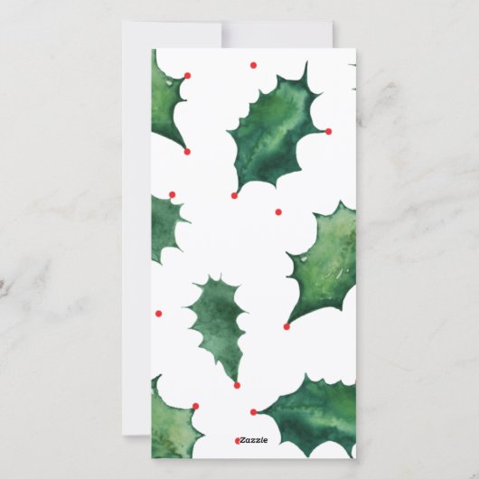 グリーンレッドクリスマスボタニカルリース写真長 シーズンカード (裏面)