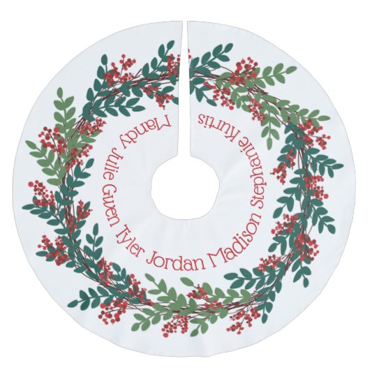 グリーンレッドクリスマスリースファミリー名 ブラッシュドポリエステルツリースカート (正面)