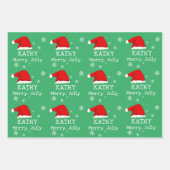 グリーンレッドサンタハットスノーフレークメリーキッズ ラッピングペーパーシート (正面3)