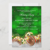 グリーンレッドシルバー金ゴールドホリーバウブルズホリデーパーティー 招待状 (正面)