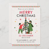 グリーンレッドシンプルクリスマスメリークリスマス招待状 招待状 (正面/裏面)