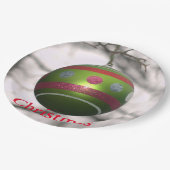 グリーンレッドストライプのオーナメントボール ペーパープレート (アングル)