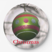 グリーンレッドストライプのオーナメントボール ペーパープレート (正面)