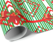グリーンレッドストライプのボーアクセントレトロクリスマス ラッピングペーパー (ロールコーナー)