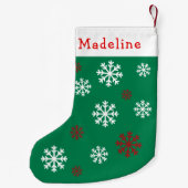 グリーンレッドスノーフレークかわいい名前 スモールクリスマスストッキング (裏面)