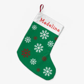グリーンレッドスノーフレークかわいい名前 スモールクリスマスストッキング (正面 (吊り時))