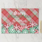 グリーンレッドスノーフレーククリスマスプレイド紙ランチョンマット ペーパーパッド (インサイチュ)