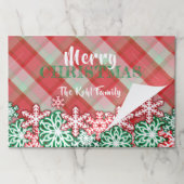 グリーンレッドスノーフレーククリスマスプレイド紙ランチョンマット ペーパーパッド (折り畳み)