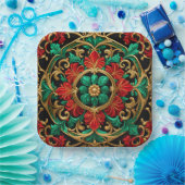 グリーンレッドデコレーションクリスマスホリデー紙プレート ペーパープレート (パーティー)