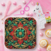 グリーンレッドデコレーションクリスマスホリデー紙プレート ペーパープレート (パーティー)