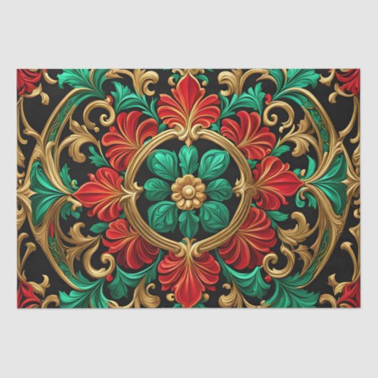 グリーンレッドデパティックホリデーティッシュペーパー 薄葉紙 (正面)