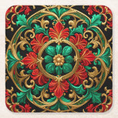 グリーンレッドデパティックホリデー紙コースター スクエアペーパーコースター (正面)