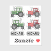 グリーンレッドトラクターファームウォーターパーソナライズされたカラー シール (シート)