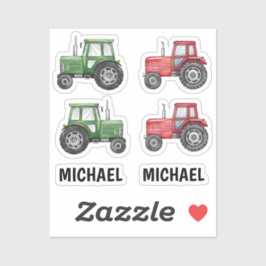 グリーンレッドトラクターファームウォーターパーソナライズされたカラー シール (シート)