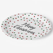 グリーンレッドドットクリスマスパーティー ペーパープレート (アングル)