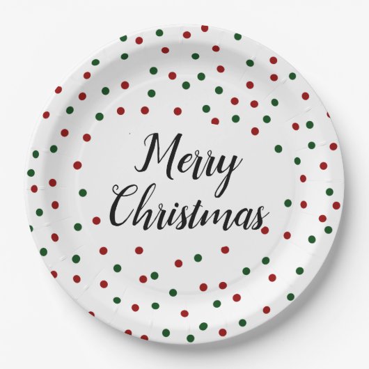 グリーンレッドドットクリスマスパーティー ペーパープレート (正面)