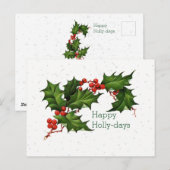 グリーンレッドハッピーホリー日ヴィンテージ&ホワイトスターズ ポストカード (正面/裏面)