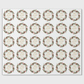 グリーンレッドパインコーン金ゴールドスクリプトクリスマスリース ラッピングペーパー (フラット)