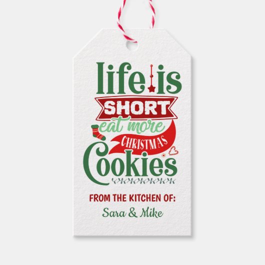 グリーンレッドパーソナライズされた手作りクッキー ギフトタグ (正面)