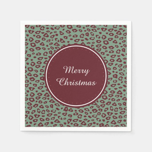 グリーンレッドヒョウ印刷 スタンダードカクテルナプキン (正面)