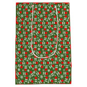 グリーンレッドピックボールクリスマスホホホホホホスノーフレーク ミディアムペーパーバッグ (裏面)